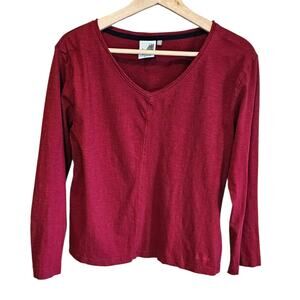 Weird Fish Women’s Long Sleeve Top V-Neck Center Seam Berry Red Size UK 12 Med